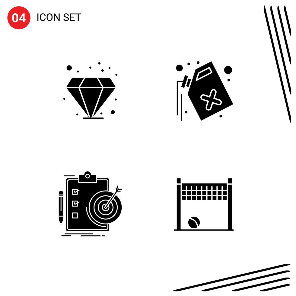 Stock Vector Icon Pack mit 4 Zeilenzeichen und Symbolen für Diamantanalysen können bearbeitbare Vektordesignelemente für Leistung verschwenden