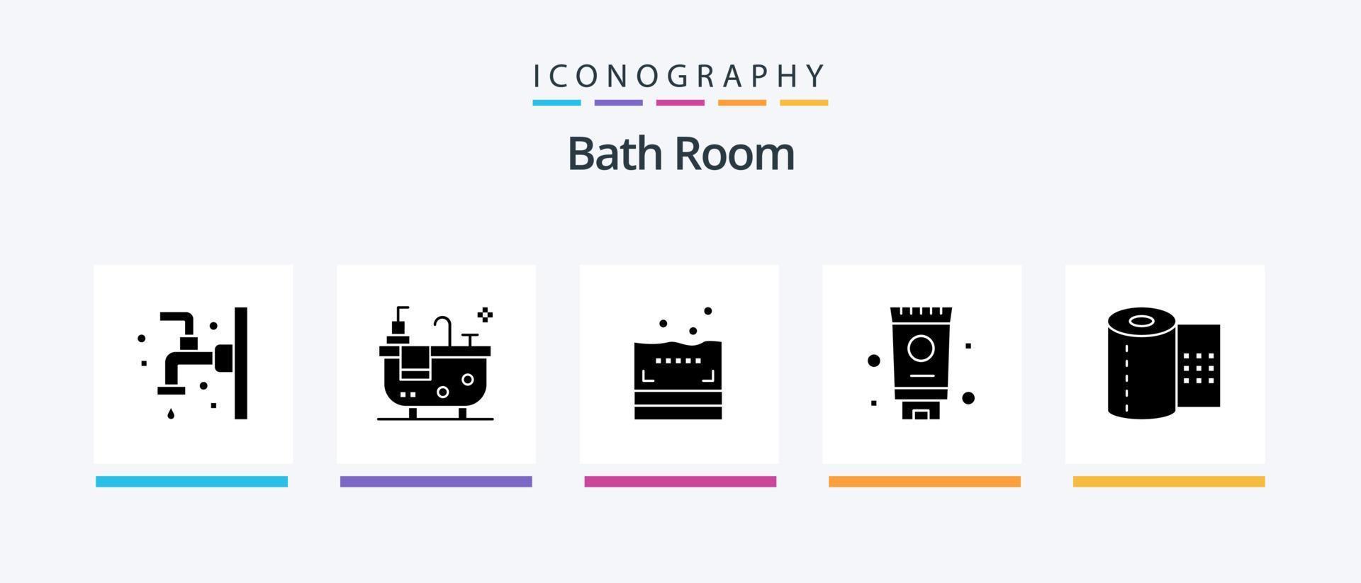 bad rum glyf 5 ikon packa Inklusive toalett papper. papper. svamp. badrum. badrum. kreativ ikoner design vektor