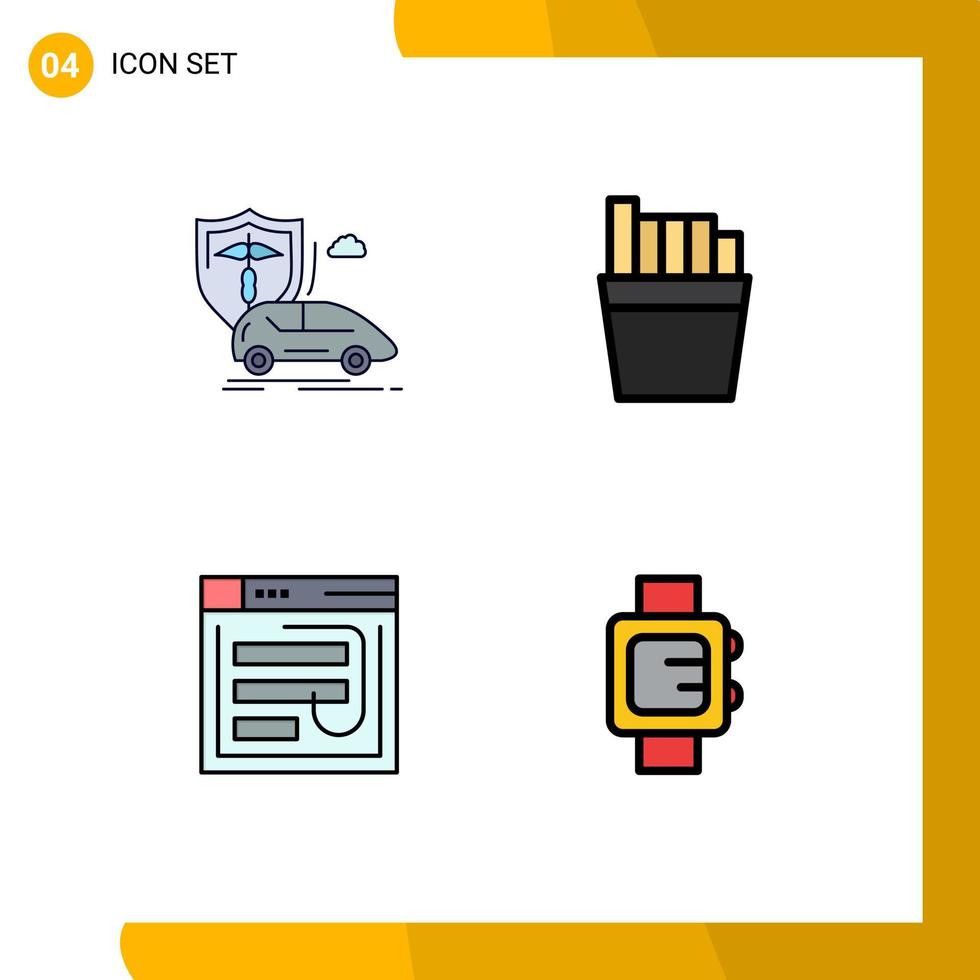 4 universelle Fillline-Flachfarben für Web- und mobile Anwendungen Auto-Internet-Transport Pommes Phishing editierbare Vektordesign-Elemente vektor