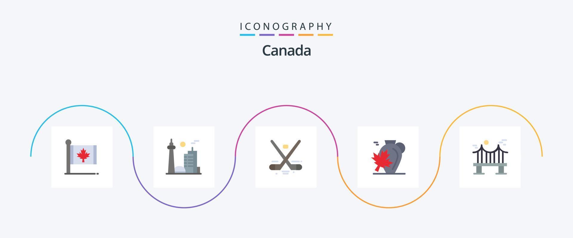 kanada platt 5 ikon packa Inklusive Kanada. pott. känd stad. olympiska spelen. hockey vektor