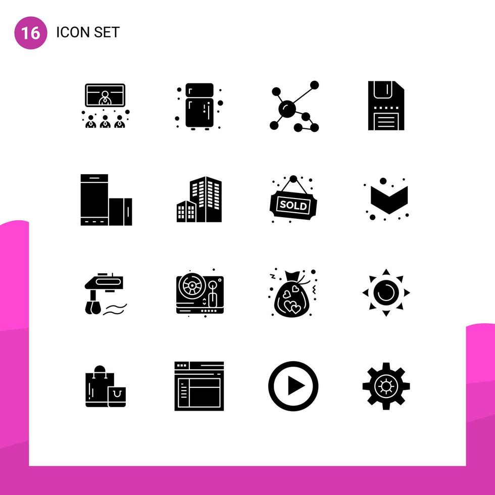 16 användare gränssnitt fast glyf packa av modern tecken och symboler av spara diskett atom ladda ner genetisk redigerbar vektor design element