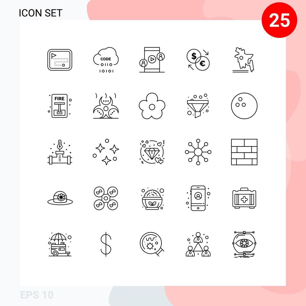 25 kreative Symbole moderne Zeichen und Symbole der Euro-Börsenprogrammierwährung Video editierbare Vektordesign-Elemente vektor
