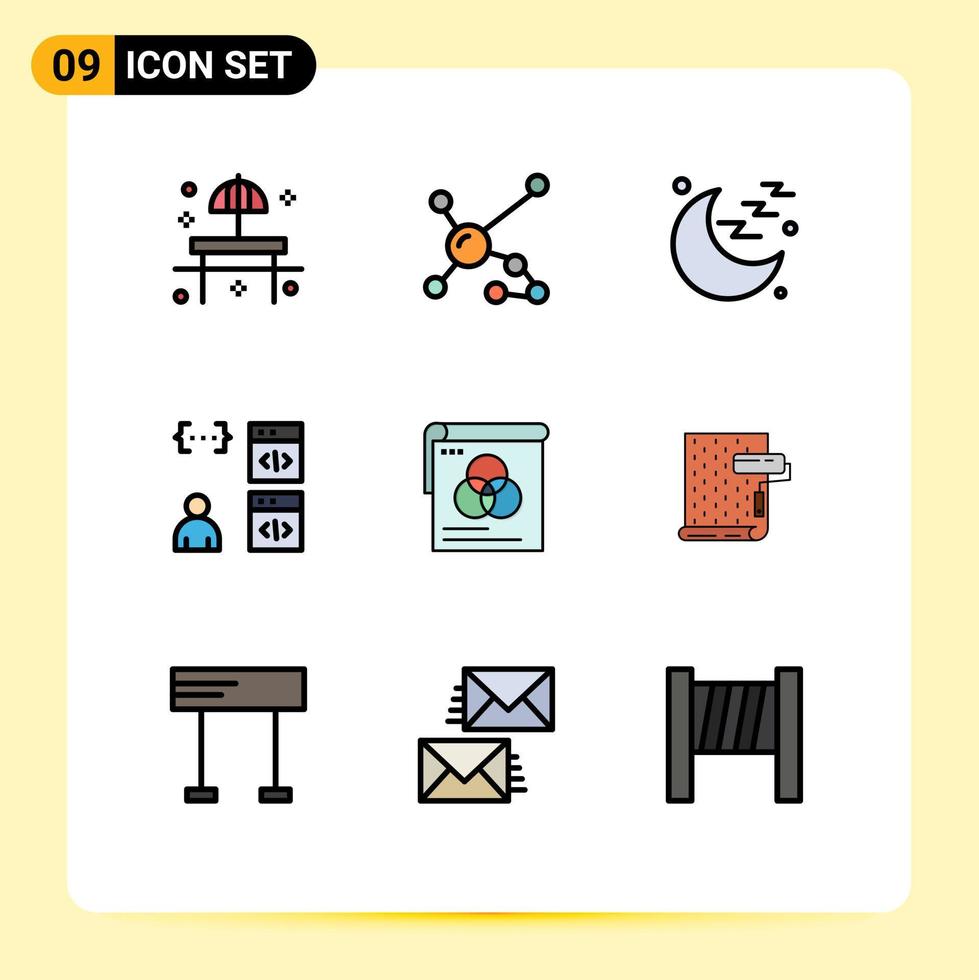 9 universelle gefüllte flache Farbzeichen Symbole der Entwicklungscodierung dna-Browserzeichen editierbare Vektordesign-Elemente vektor