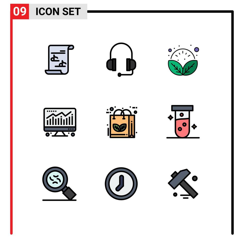 universell ikon symboler grupp av 9 modern fylld linje platt färger av natur eco växt väska Diagram redigerbar vektor design element