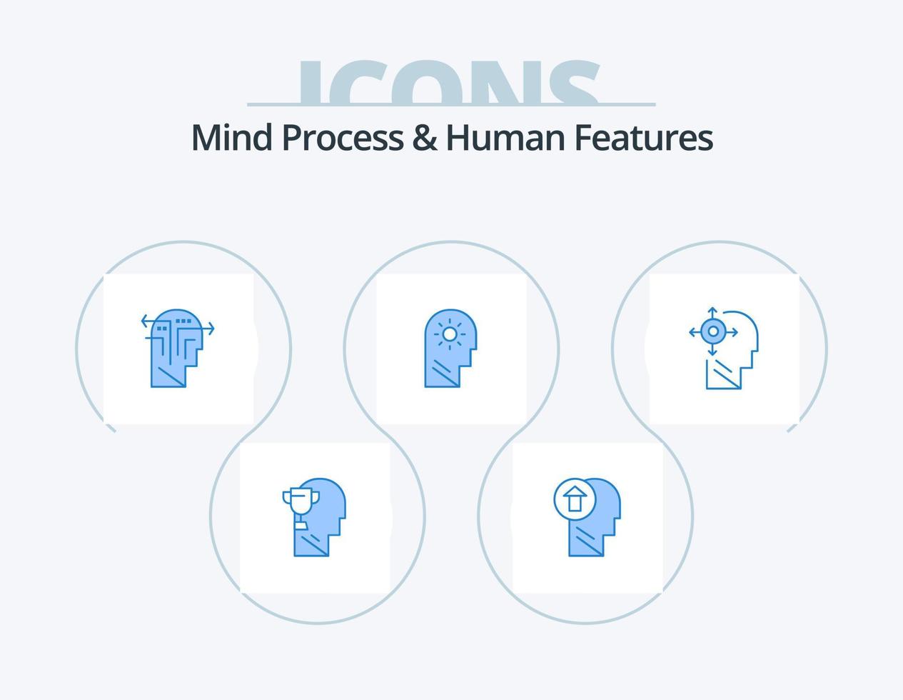 Verstandsprozess und menschliche Merkmale blaues Icon Pack 5 Icon Design. Einstellung. Kontrolle. Verstand. Gehirn. Verstand vektor