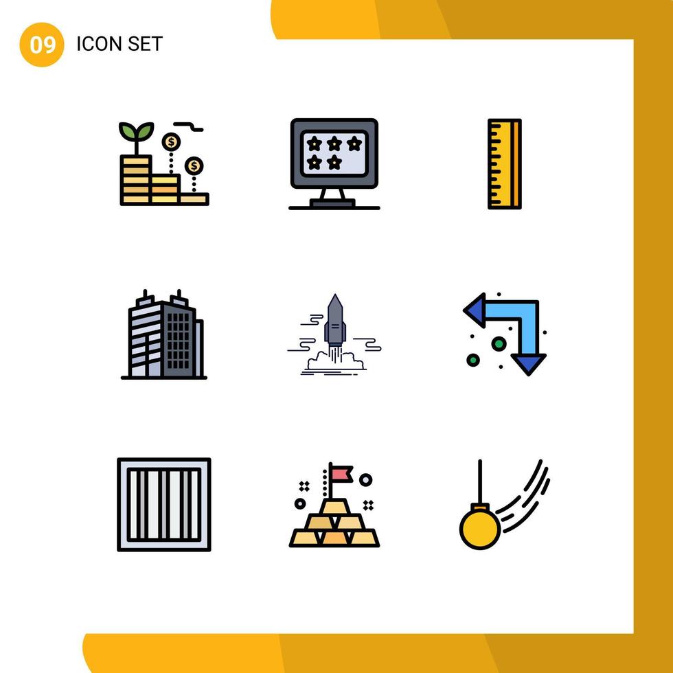 uppsättning av 9 vektor fylld linje platt färger på rutnät för shuttle publicera skala lansera egendom redigerbar vektor design element