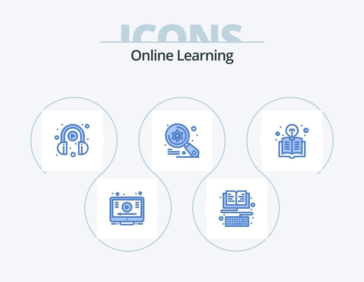 Online-Lernen blau Icon Pack 5 Icon Design. Buchen. Wissenschaft. e lernen. imac. Rechner vektor