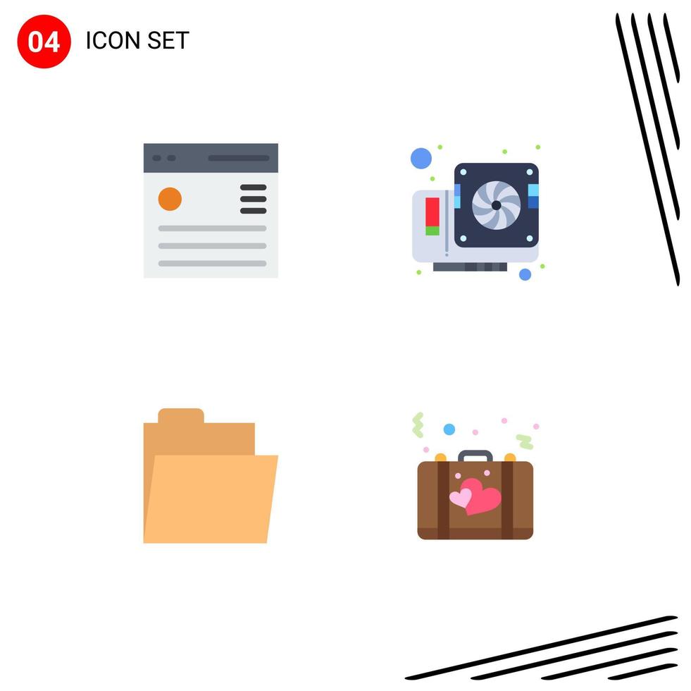 packa av 4 modern platt ikoner tecken och symboler för webb skriva ut media sådan som kommunikation filer meny dator öppen redigerbar vektor design element