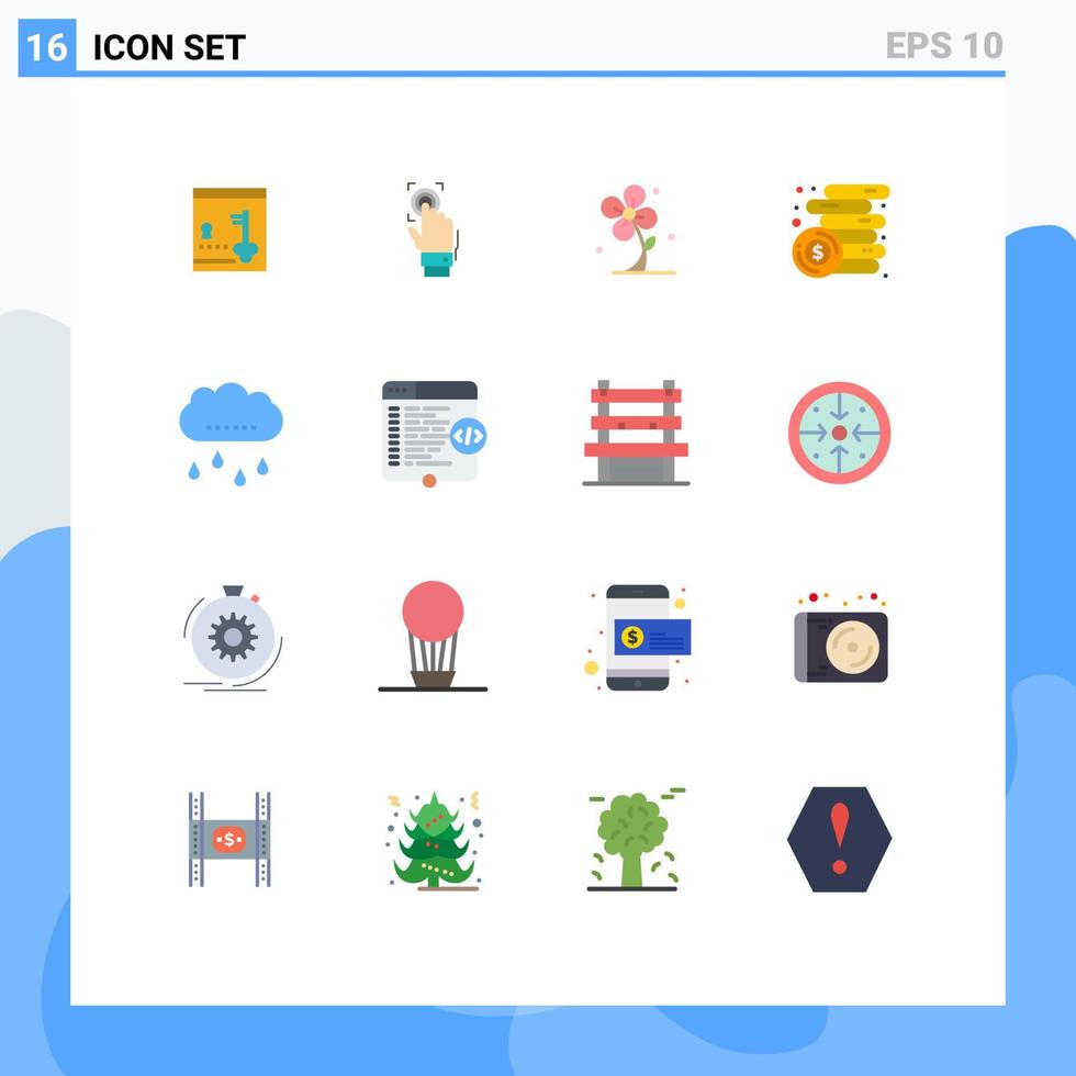 uppsättning av 16 vektor platt färger på rutnät för pengar finansiera scanner vår blomma redigerbar packa av kreativ vektor design element