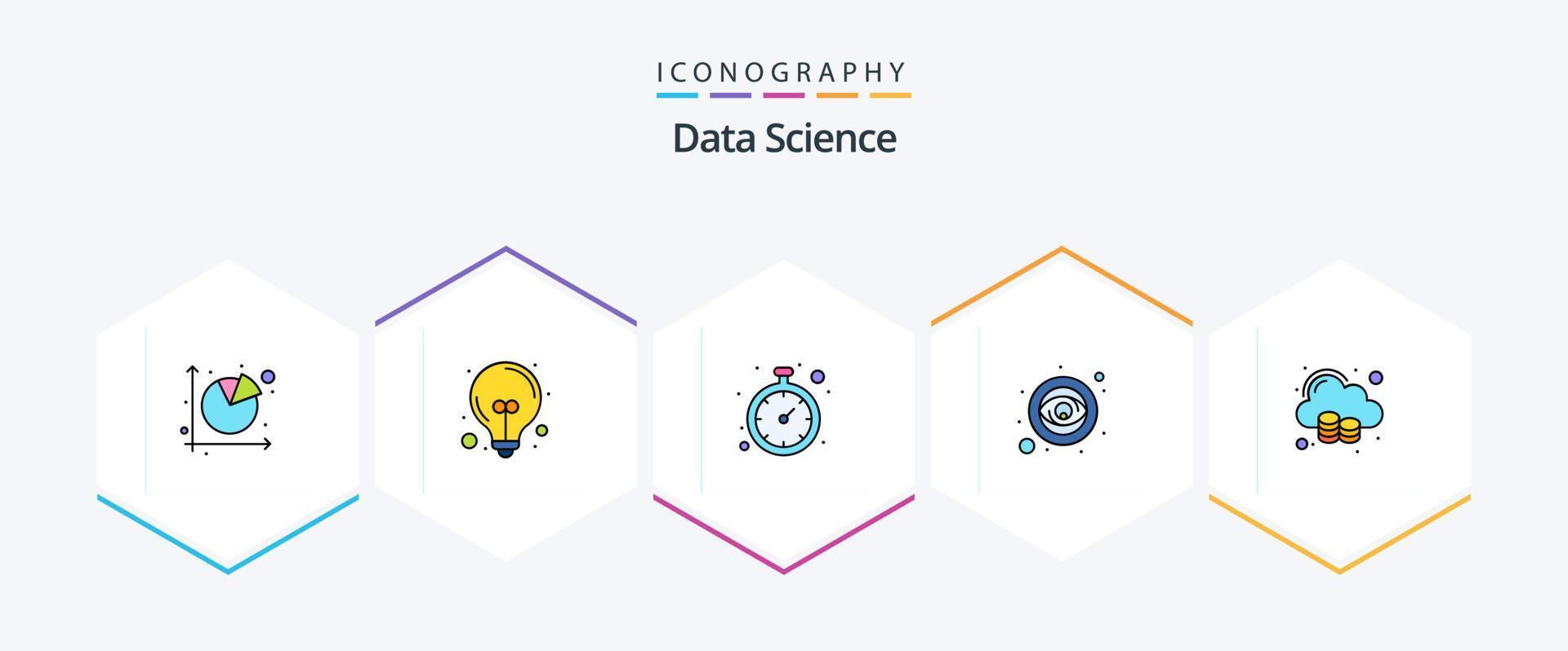 data vetenskap 25 fylld linje ikon packa Inklusive moln. se. idéer. syn. tid analys vektor