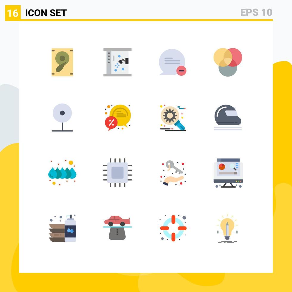 modern uppsättning av 16 platt färger pictograph av bubbla spela radera media kamera redigerbar packa av kreativ vektor design element