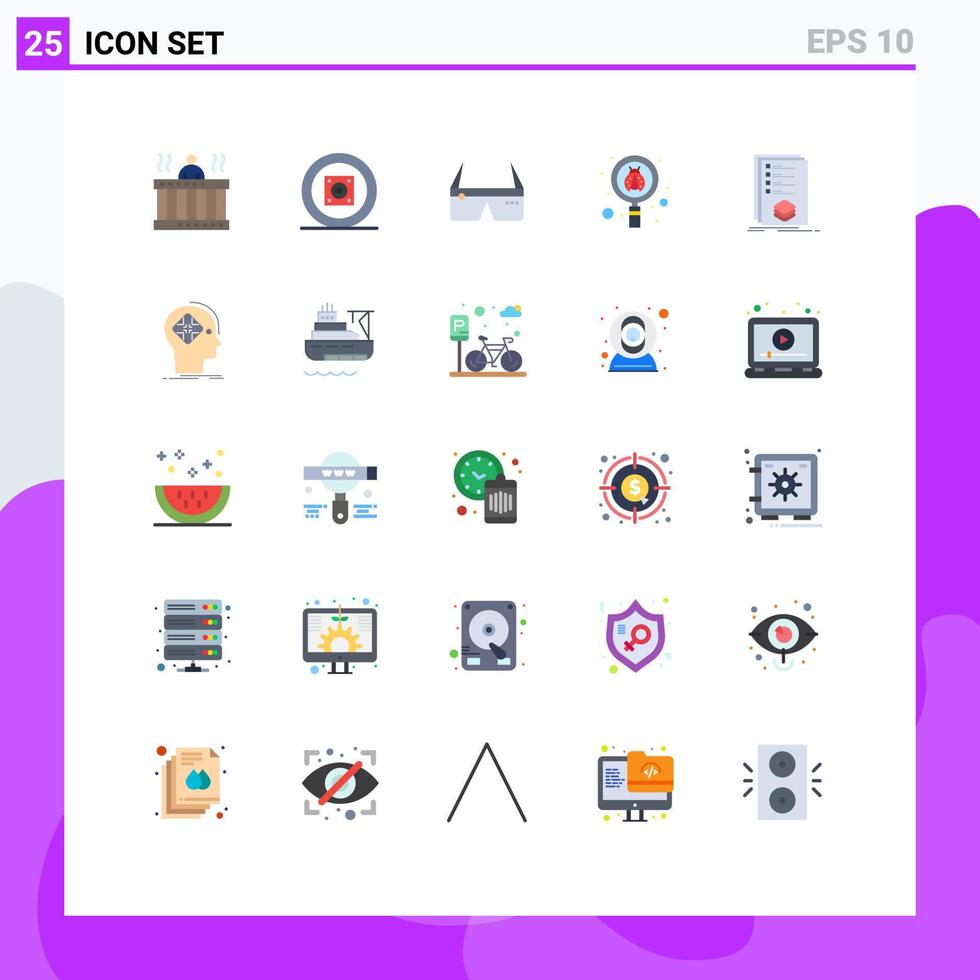 universell ikon symboler grupp av 25 modern platt färger av virus skanna ljud insekt glasögon redigerbar vektor design element