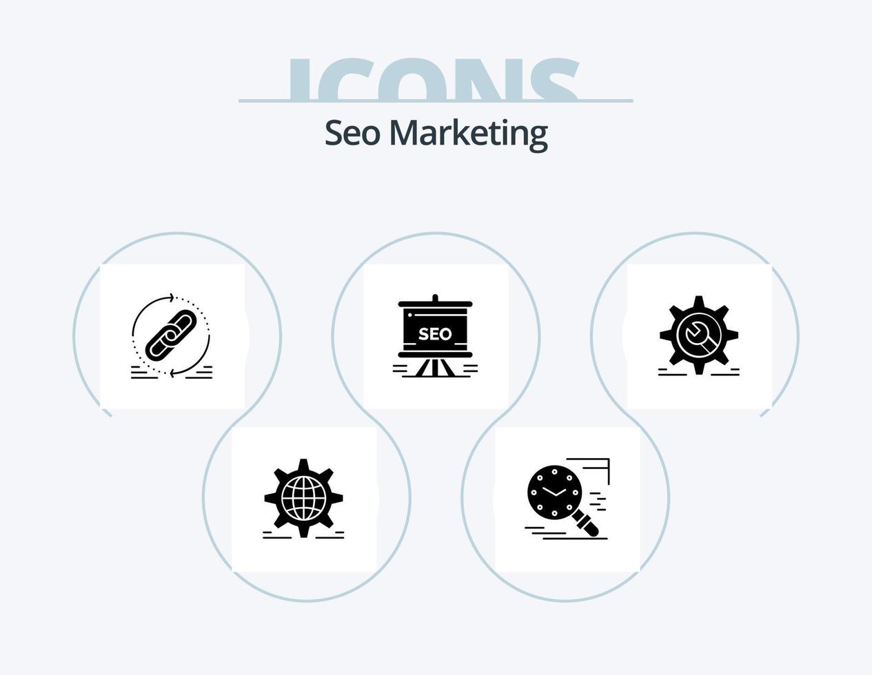 SEO-Marketing-Glyphen-Icon-Pack 5 Icon-Design. seo. Präsentation. Geschichte. Aktualisierung. Netz vektor