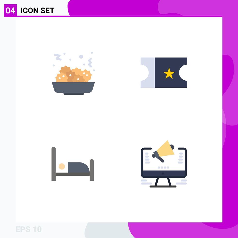 4 universell platt ikon tecken symboler av sallad hemsida film säng marknadsföring redigerbar vektor design element