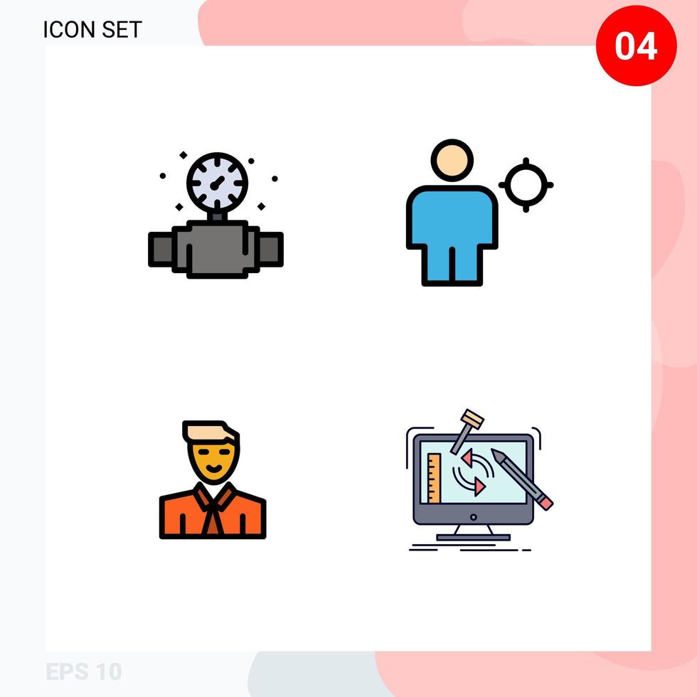 användare gränssnitt packa av 4 grundläggande fylld linje platt färger av mätare man VVS mänsklig studerande redigerbar vektor design element