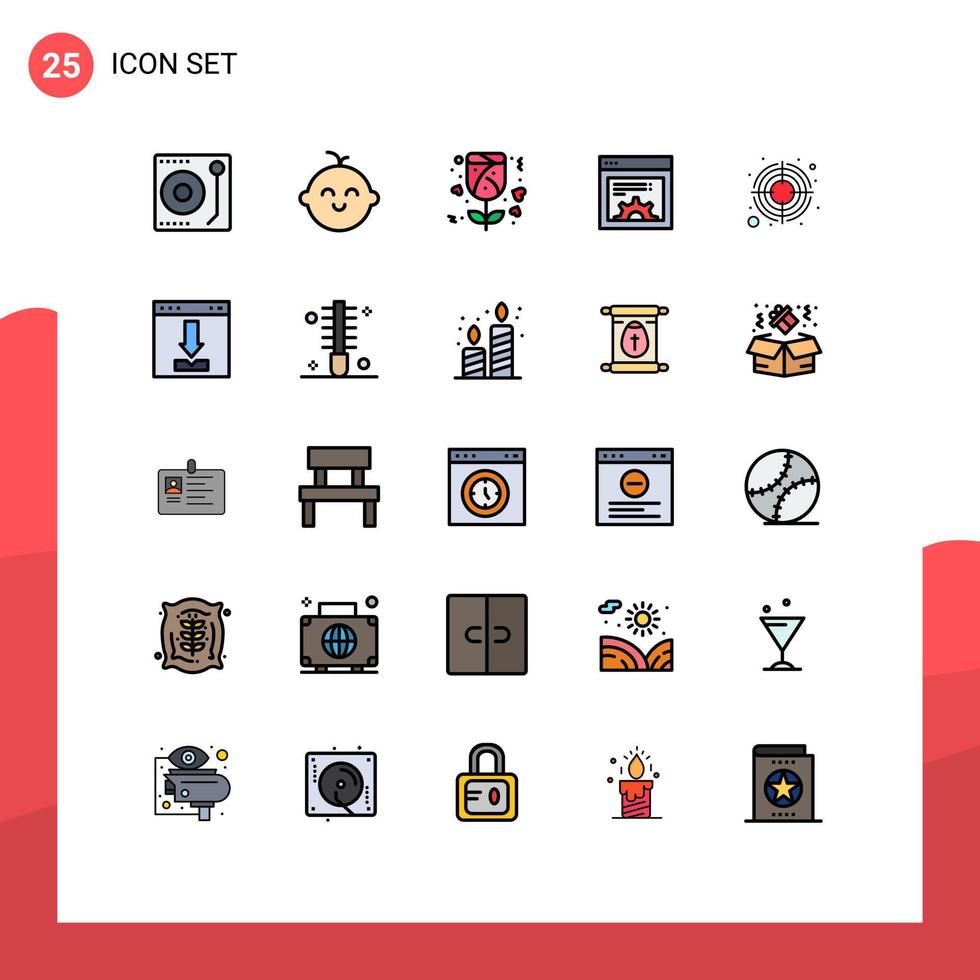 modern uppsättning av 25 fylld linje platt färger pictograph av pilar mål kärlek pil webb redigerbar vektor design element