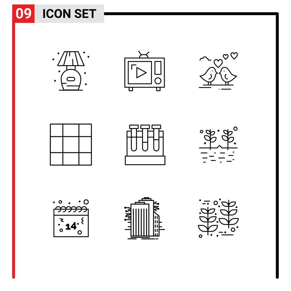 9 kreative Symbole moderne Zeichen und Symbole des Testlabors Vintage-TV-Layout Herz editierbare Vektordesign-Elemente vektor