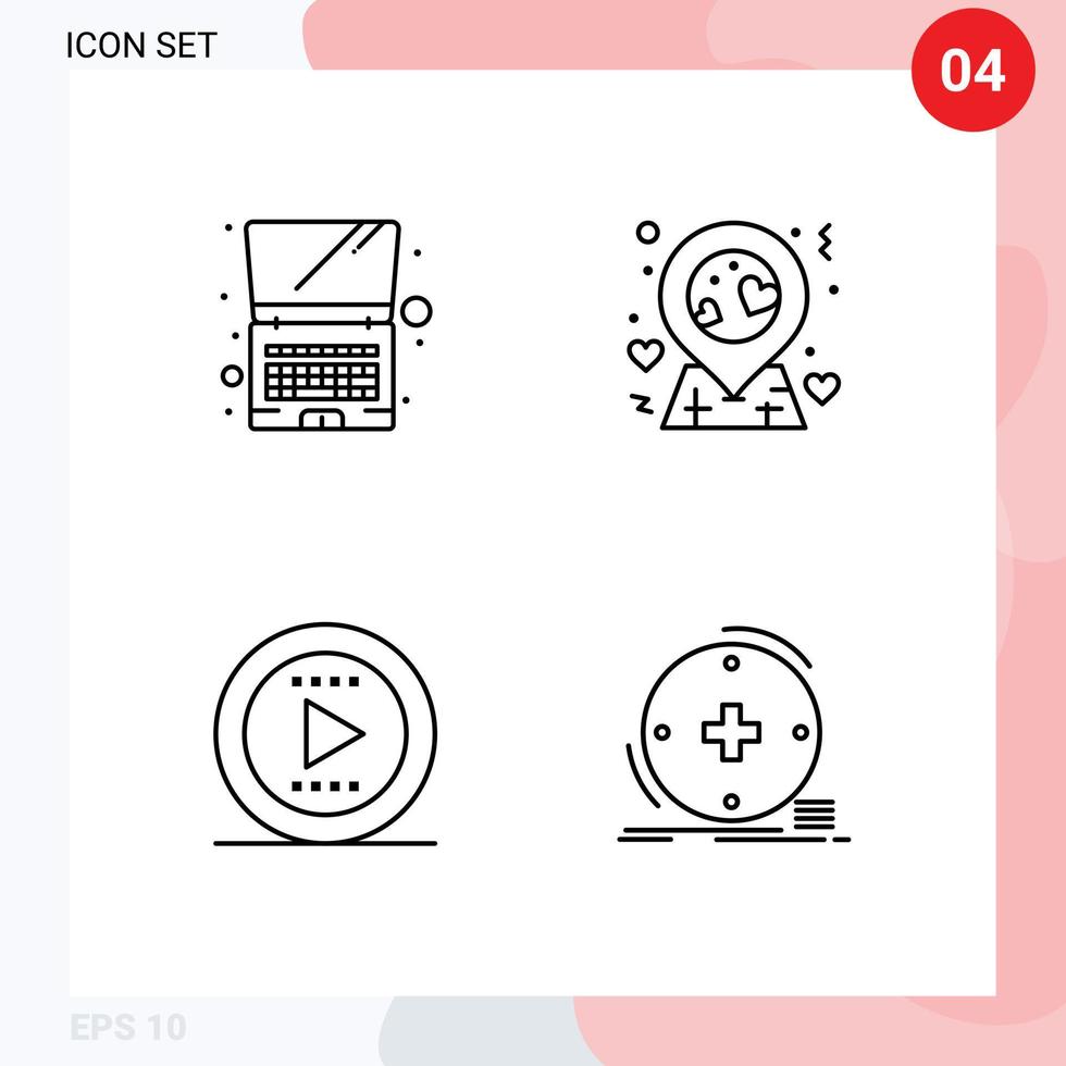 Gruppe von 4 gefüllten flachen Farbzeichen und Symbolen für Computer-Klinik-Standort-Ton-Gesundheit editierbare Vektor-Design-Elemente vektor