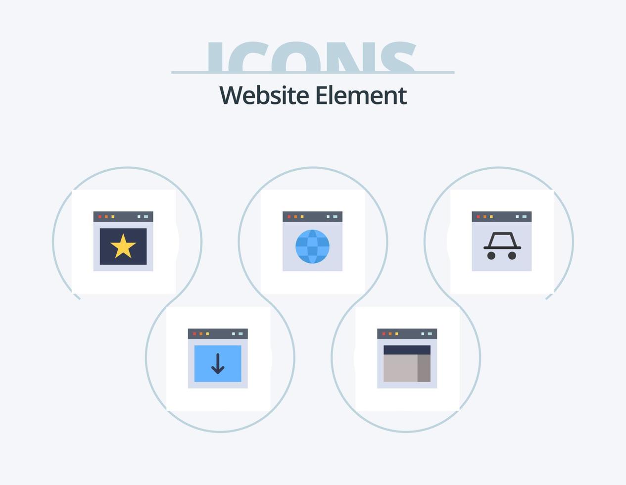 Website-Element flach Icon Pack 5 Icon-Design. Webseite. Verknüpfung. Netz. Globus. Favorit vektor