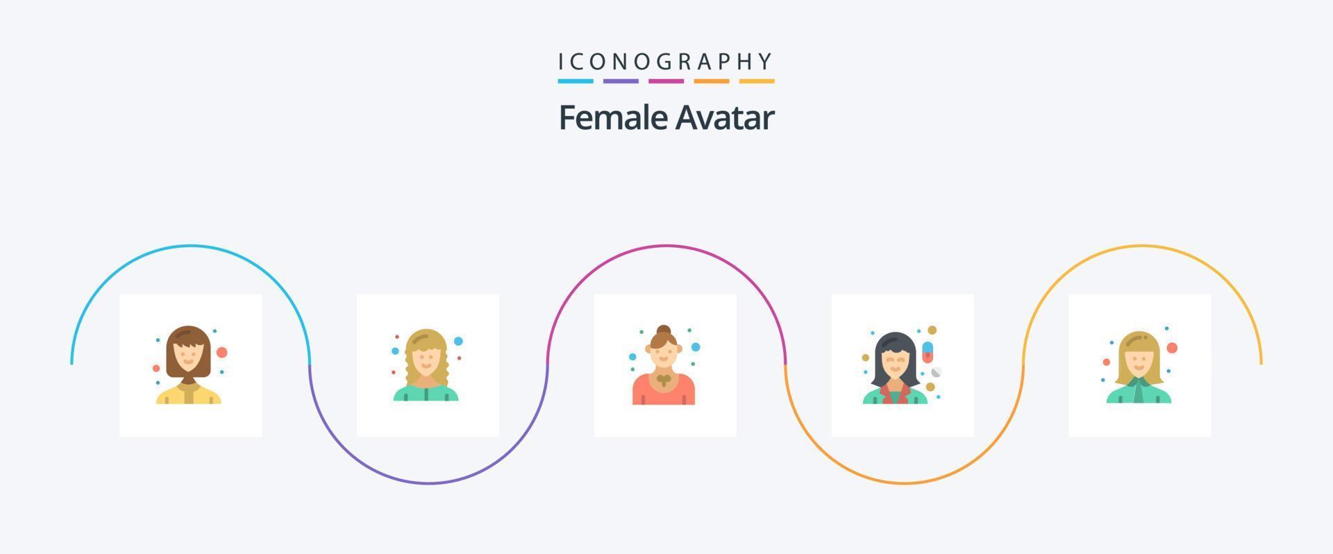 weiblicher Avatar Flat 5 Icon Pack inklusive Avatar. Apotheke. Mitarbeiter. Medizin. Chemiker vektor