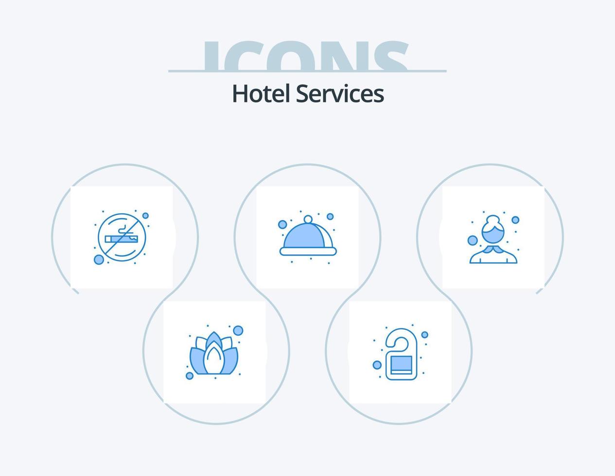 Hotelservices blau Icon Pack 5 Icon Design. Putzfrau. Dienen. Aufhänger. Prämie. Zeichen vektor