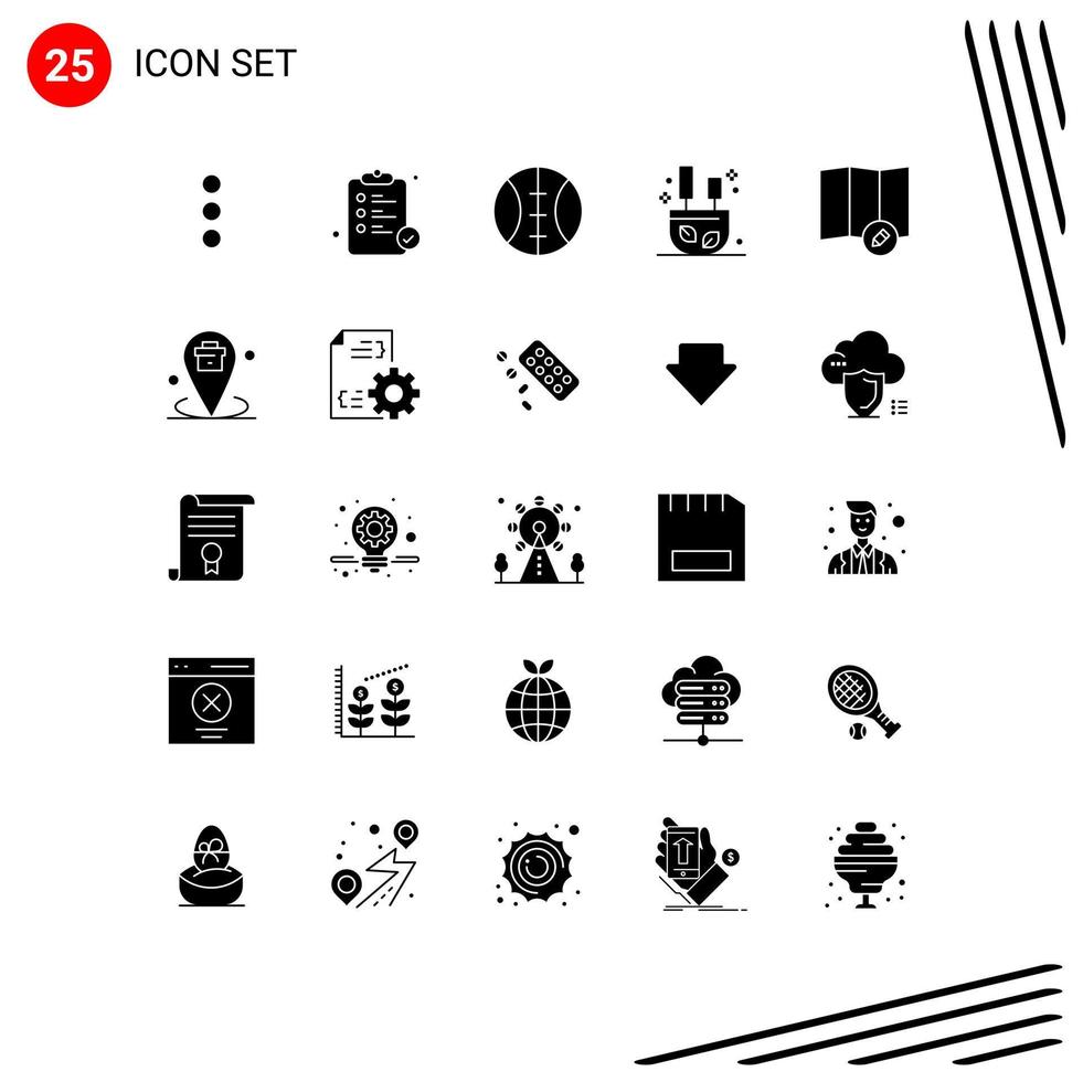 Stock Vector Icon Pack mit 25 Linienzeichen und Symbolen für Standort Business Sport Map Sticks editierbare Vektordesign-Elemente