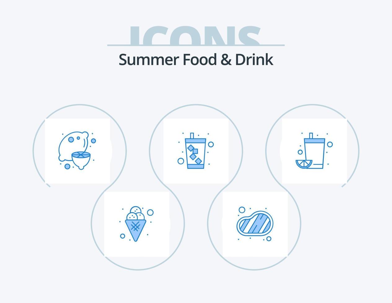 Sommer essen und trinken blau Icon Pack 5 Icon Design. Getränk. Limonade. Lebensmittel. Getränk. Saft vektor