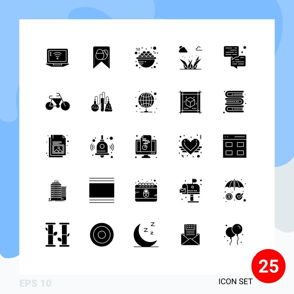 redigerbar vektor linje packa av 25 enkel fast glyfer av chatt vår mat grön gräs redigerbar vektor design element