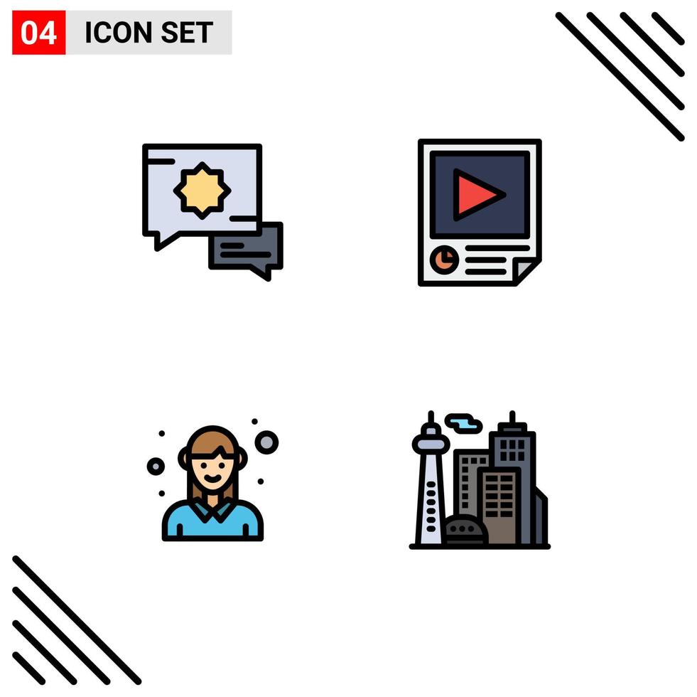4 universell fylld linje platt färger uppsättning för webb och mobil tillämpningar islamic anställd data uppspelning kvinna redigerbar vektor design element