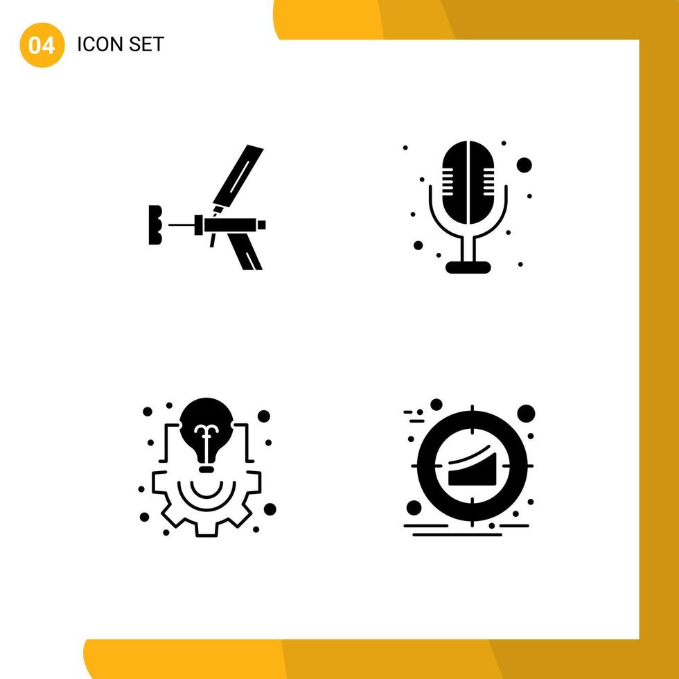 Packung mit 4 modernen soliden Glyphen Zeichen und Symbolen für Web-Printmedien wie Foamgun Sound Recorder Foam Gun kreative editierbare Vektordesign-Elemente vektor