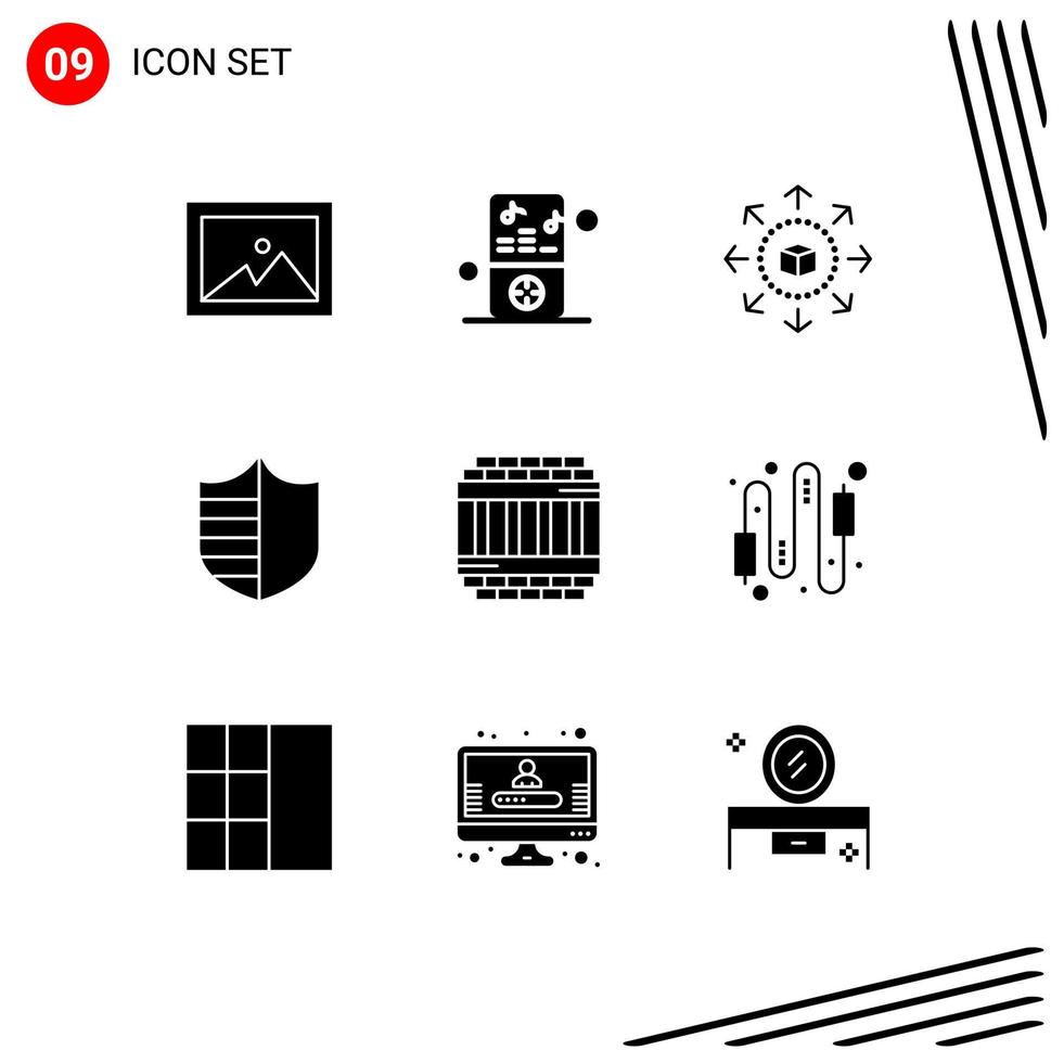 9 kreative Symbole moderne Zeichen und Symbole der Gefängnisarchitektur Eshop Schild Sicherheit editierbare Vektordesign-Elemente vektor