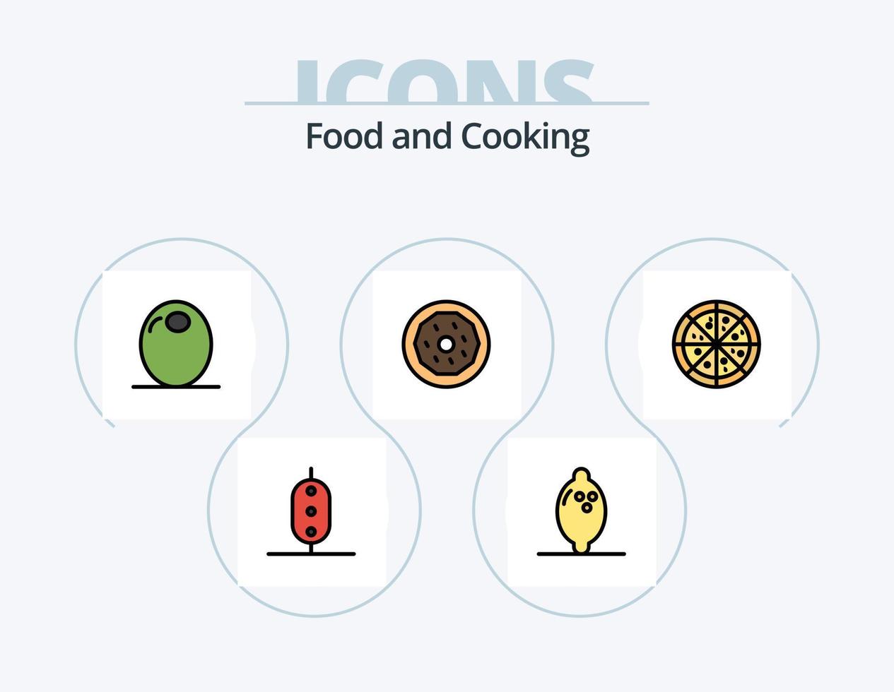 mat linje fylld ikon packa 5 ikon design. grönsak. ärta. frukt. mat. oliv vektor