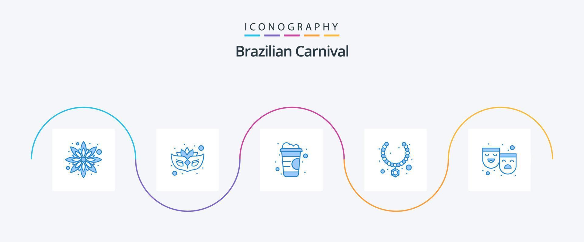Brasilianischer Karneval blau 5 Icon Pack inklusive . Theater. alkoholfreies Getränk. Rollen. Geschenk vektor