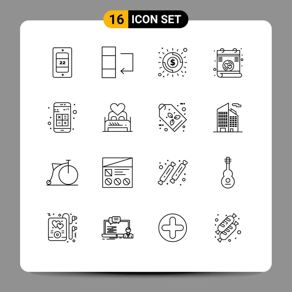 uppsättning av 16 kommersiell konturer packa för samspel appar pengar app dikt redigerbar vektor design element