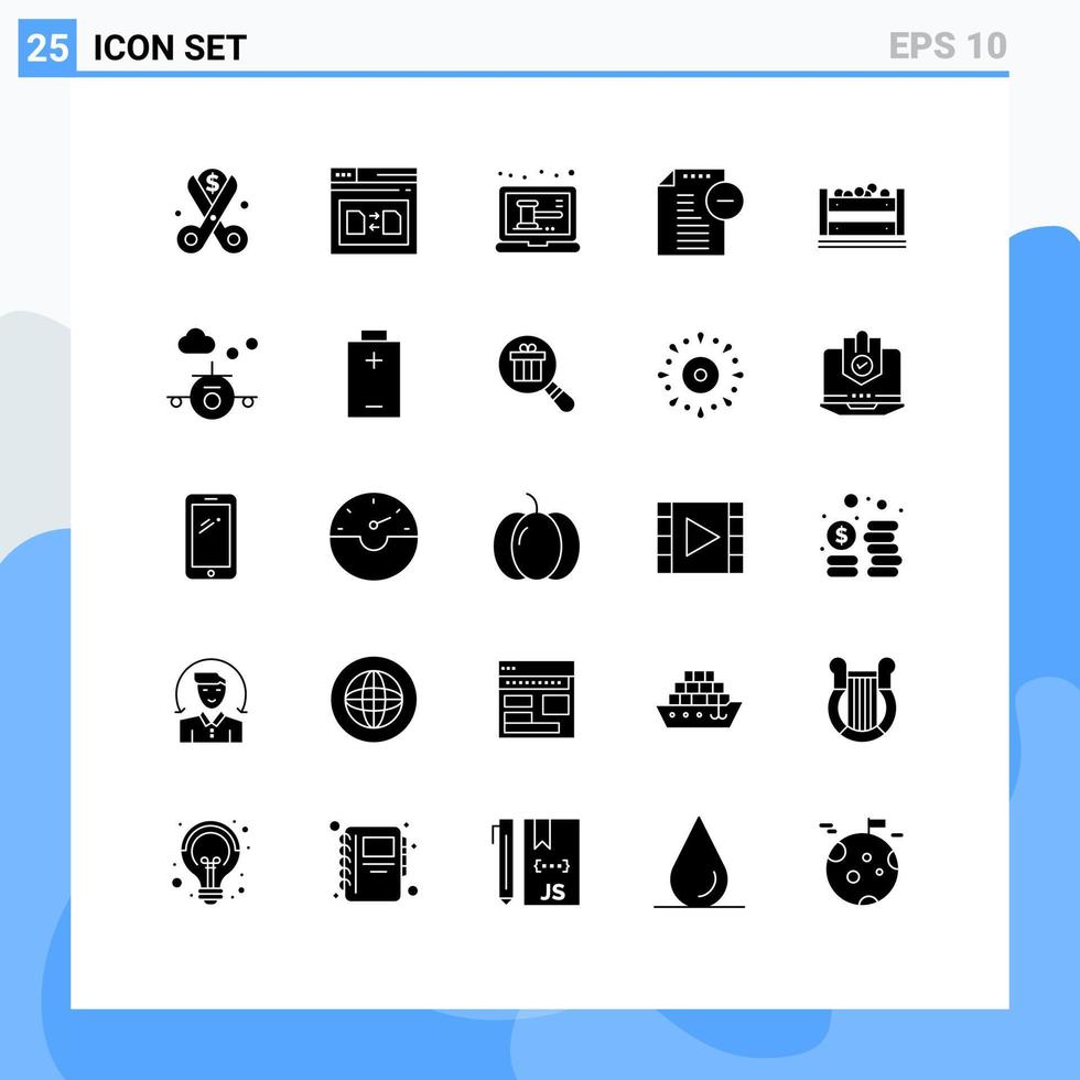 uppsättning av 25 vektor fast glyfer på rutnät för kontor dokument fil ta bort uppkopplad redigerbar vektor design element