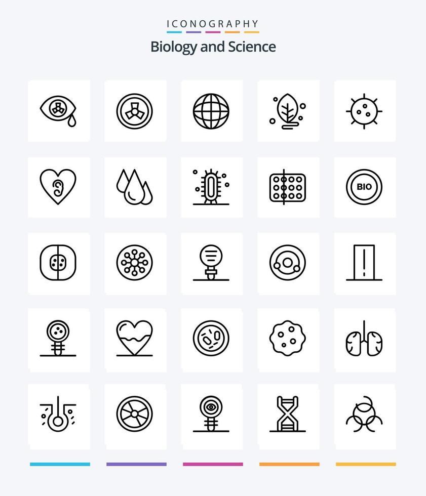 kreativ biologi 25 översikt ikon packa sådan som öra. experimentera. biologi. kemi. bakterie vektor