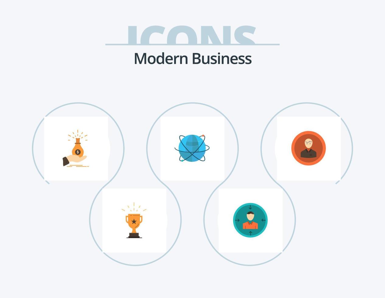 modernes Business-Flat-Icon-Pack 5 Icon-Design. Unternehmen. Tasche. Mitarbeiter. Dollar. Ressourcen vektor