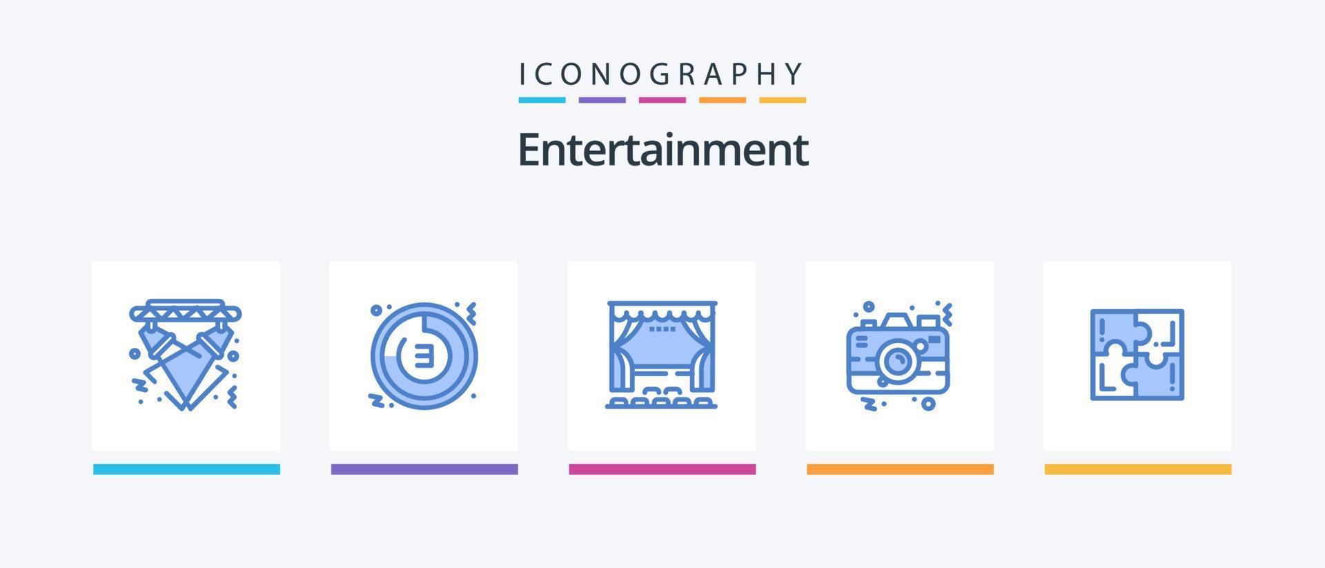 underhållning blå 5 ikon packa Inklusive Foto. kamera. klocka. underhållning. skede. kreativ ikoner design vektor