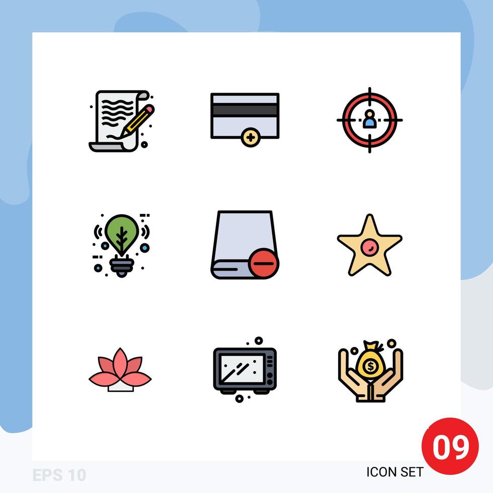 Stock Vector Icon Pack mit 9 Zeilenzeichen und Symbolen für Computer Light Business Eco Strategy editierbare Vektordesign-Elemente