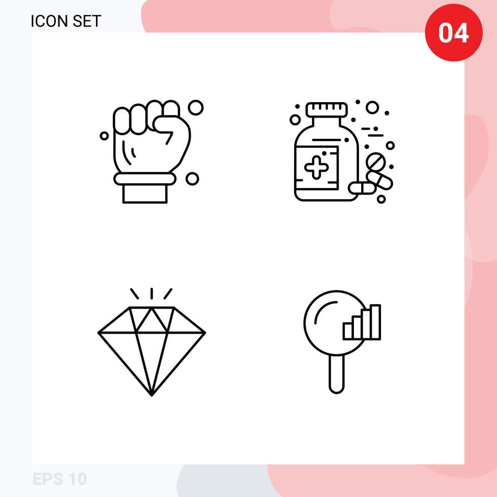 grupp av 4 fylld linje platt färger tecken och symboler för arbetskraft hand juvel skruvnyckel piller hitta redigerbar vektor design element