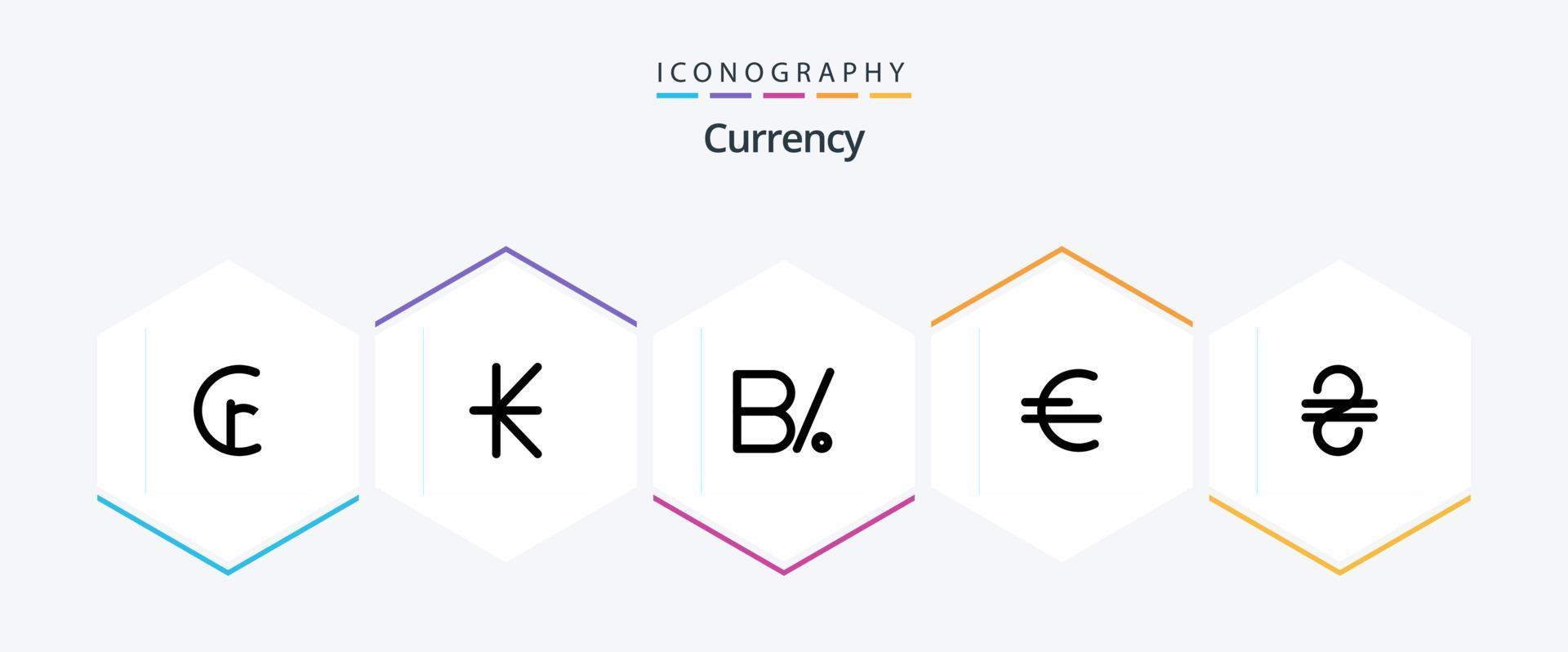 valuta 25 fylld linje ikon packa Inklusive ukraina. hryvna. balboa. finansiera. euro vektor