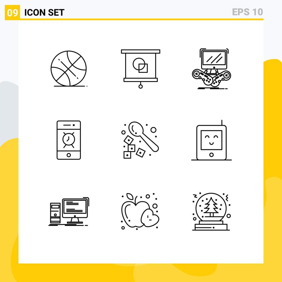 Mobile Interface Outline Set von 9 Piktogrammen von Barista Bell Game Alert online editierbare Vektordesign-Elemente vektor