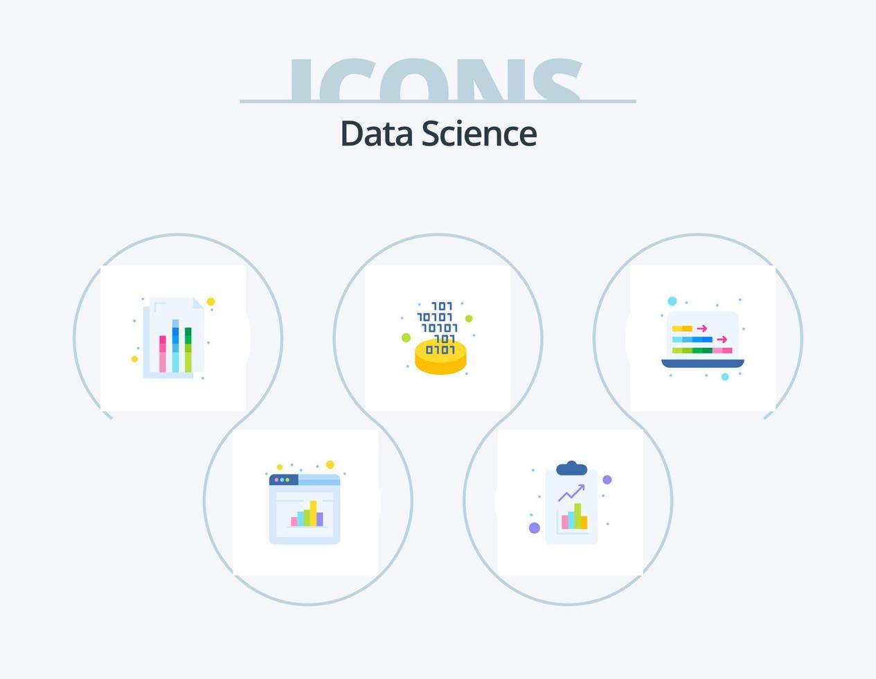 Data Science Flat Icon Pack 5 Icon-Design. Diagramm. Rechner. Analytik. Tor. Wandlung vektor