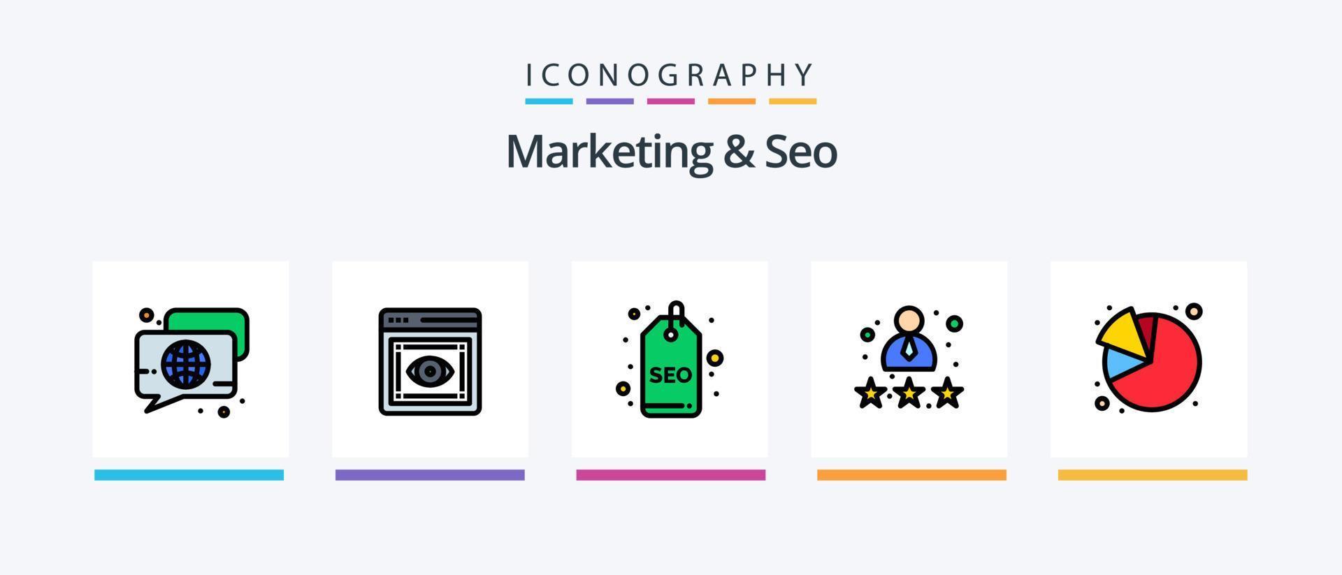 Marketing- und SEO-Linie gefülltes 5-Icon-Paket einschließlich Marketing. dokumentieren. Prämie. SEO-Paket. Paket. kreatives Symboldesign vektor