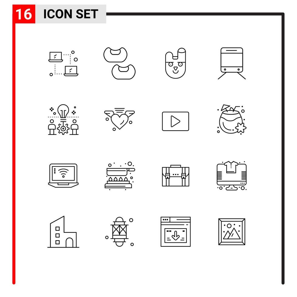 uppsättning av 16 modern ui ikoner symboler tecken för miljö aning ansikte Glödlampa resa redigerbar vektor design element