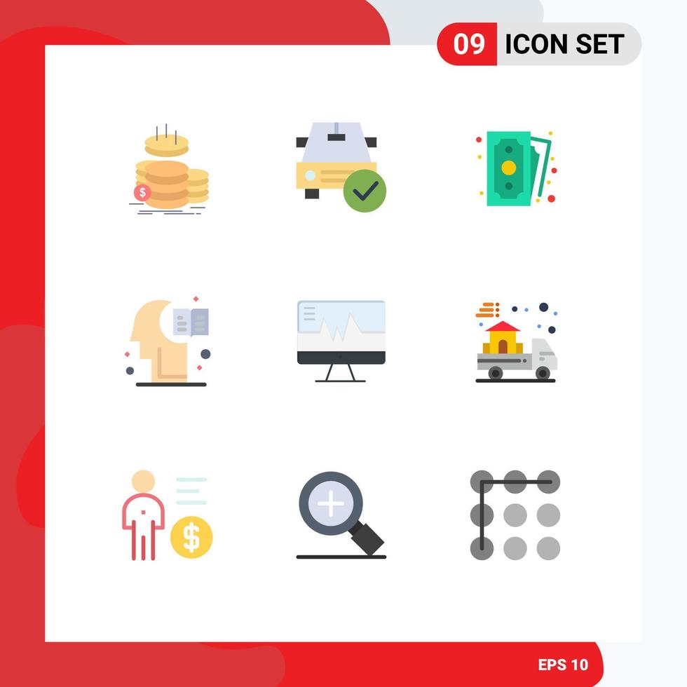 Mobile Schnittstelle flacher Farbsatz von 9 Piktogrammen der Wissensbildung getan Gehirnzahlung editierbare Vektordesign-Elemente vektor