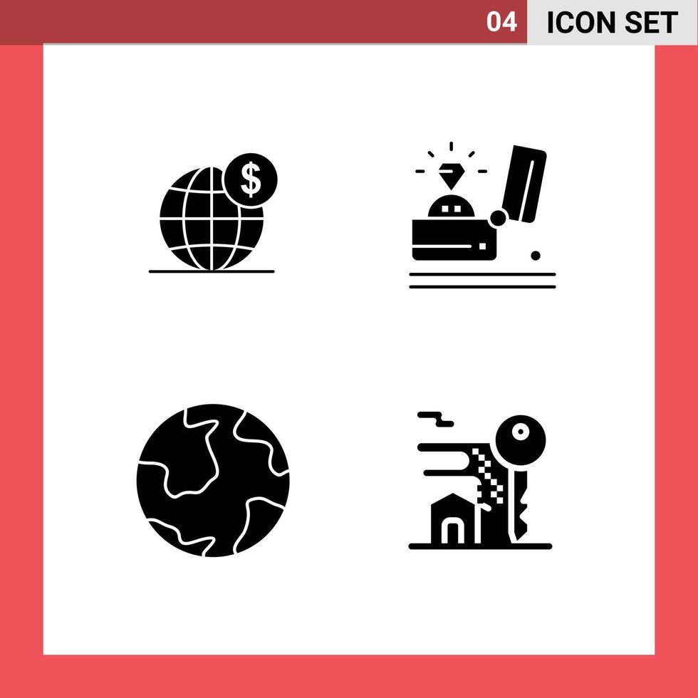 solides Glyph-Paket mit 4 universellen Symbolen von Dollar-Hochzeits-Globus-Event-Globus-editierbaren Vektordesign-Elementen vektor