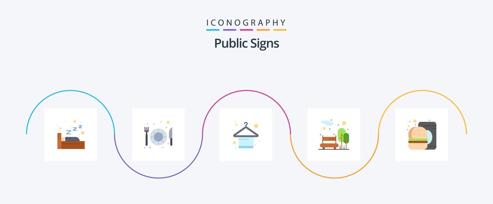 offentlig tecken platt 5 ikon packa Inklusive mat. dryck. kläder. hamburgare. trädgård vektor
