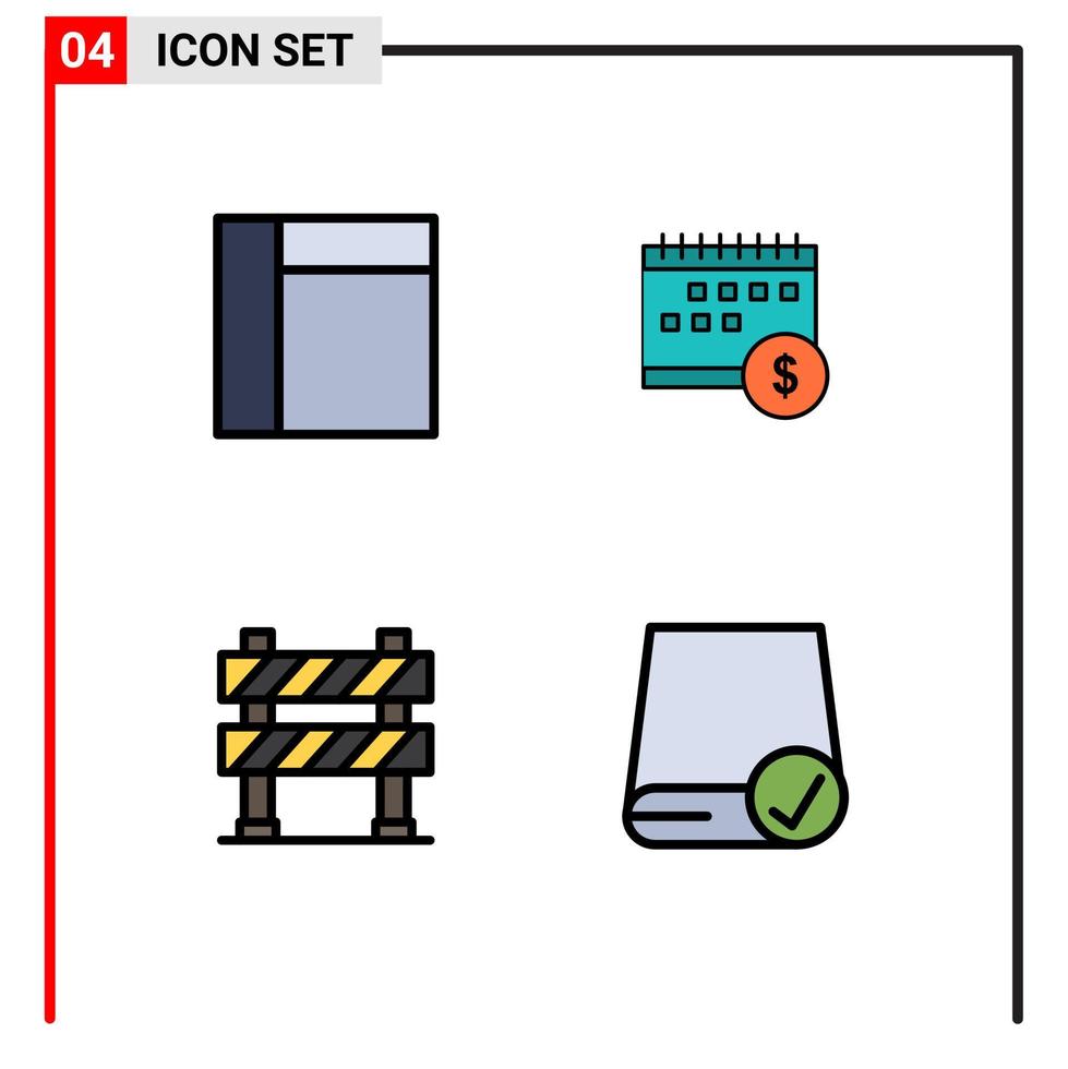 användare gränssnitt packa av 4 grundläggande fylld linje platt färger av rutnät gräns bank tid väg tecken redigerbar vektor design element