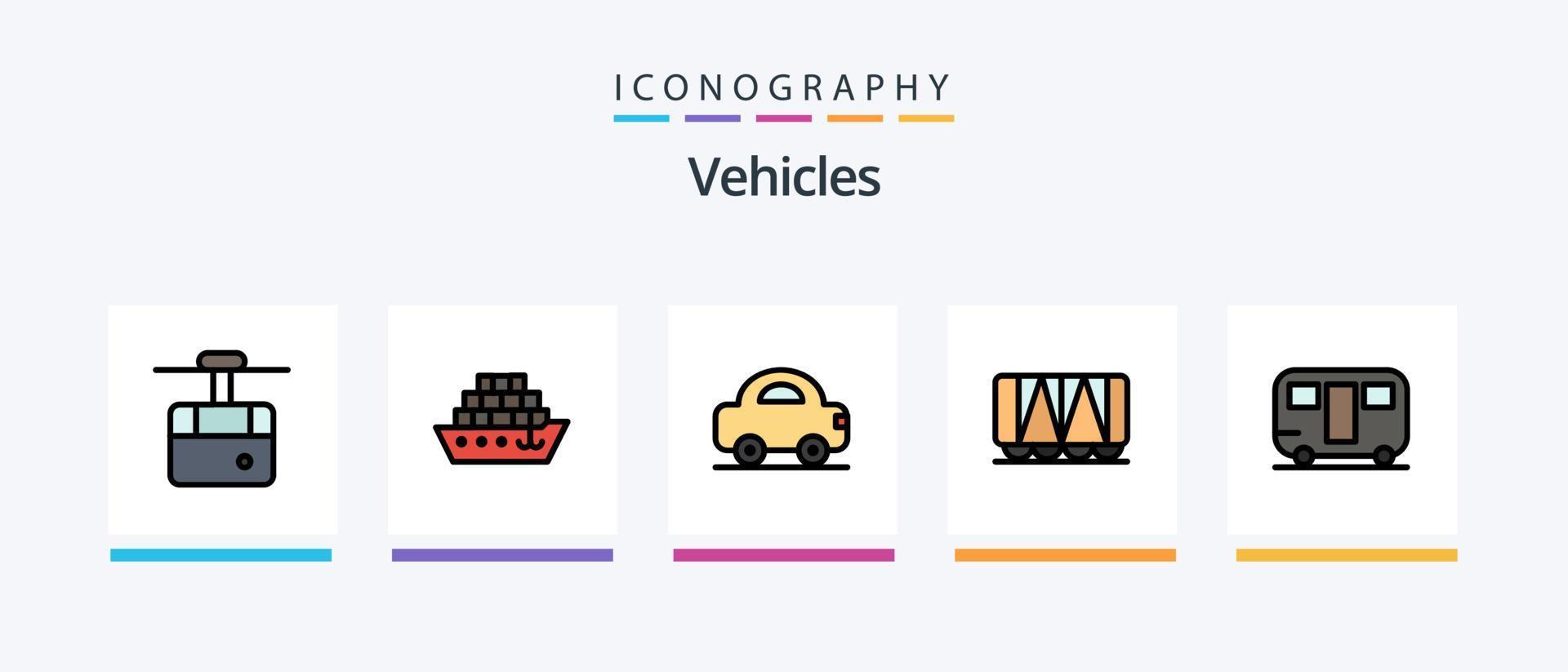 Fahrzeuglinie gefüllt 5 Icon Pack inklusive Fahrzeuge. Segel. Schule. Boot. Dampfer. kreatives Symboldesign vektor